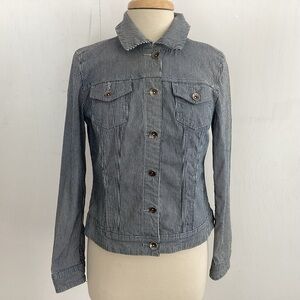 BACCINI  vintage Denim Cotton Stretch Engineer Striped JEAN JACKET size Medium